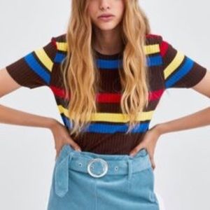 ZARA Trafaluc Striped Short Sleeve Tee